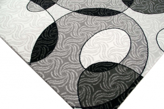 Designer Teppich Moderner Teppich Wohnzimmer Teppich Kreis Muster in Grau Creme Schwarz