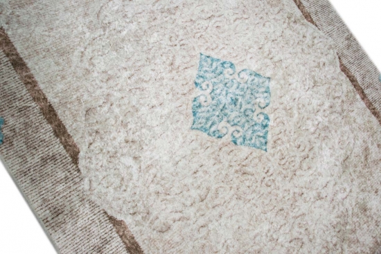 Print Teppich waschbar - 120x160 cm - Designer Teppich mit Ornamenten und Fransen in Beige Türkis Creme