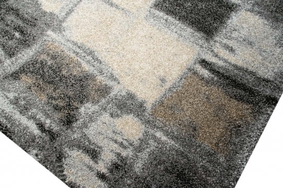Designer Teppich Moderner Teppich Wohnzimmer Teppich Kurzflor Teppich Barock Design Meliert Karo Design in Braun Grau Creme