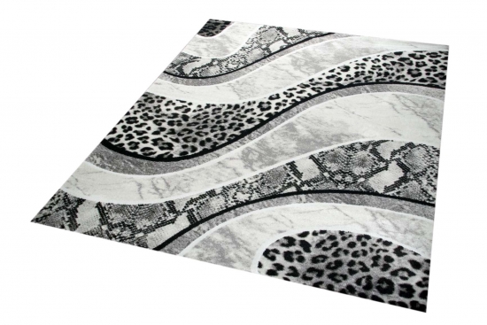 Teppich modern Wohnzimmerteppich mit Leoparden Muster in grau schwarz creme