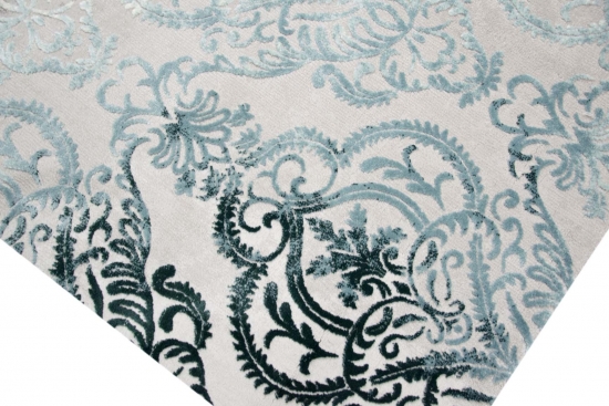 Designer Teppich Moderner Teppich Wollteppich Meliert Wohnzimmer Teppich Wollteppich  Ornament Türkis Grau Cream