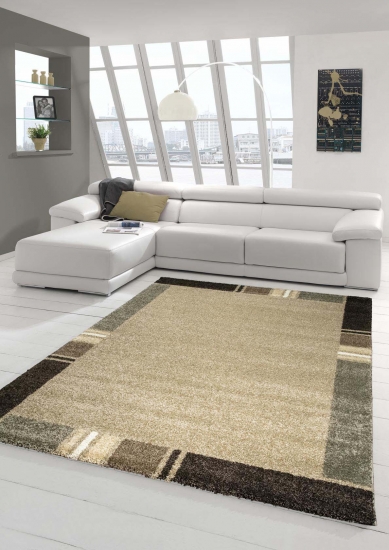 Designer Teppich Moderner Teppich Wohnzimmer Teppich Kurzflor Teppich Barock Design Meliert Braun Beige