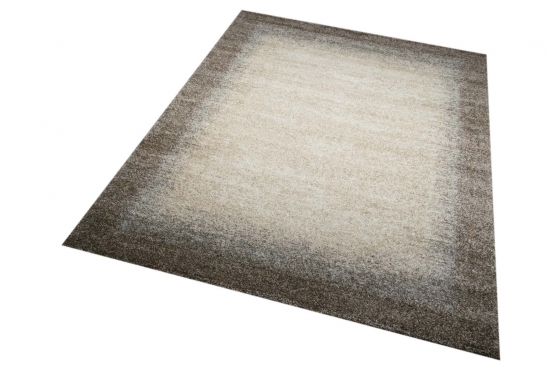 Designer Teppich Moderner Teppich Wohnzimmer Teppich Kurzflor Teppich Barock Design Meliert mit Bordüre in Braun Beige Creme