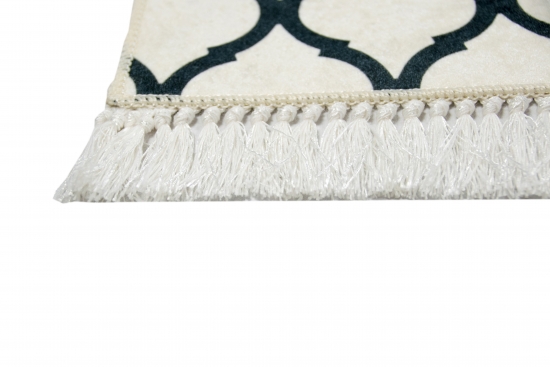 Teppich Retro Designteppich Wohnzimmerteppich modern waschbar in Creme Schwarz