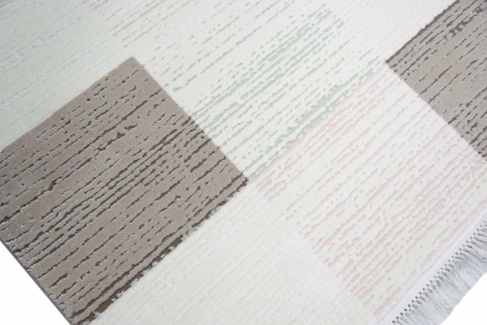 Preview: Designer Teppich mit Karo Muster in braun creme türkis rosa