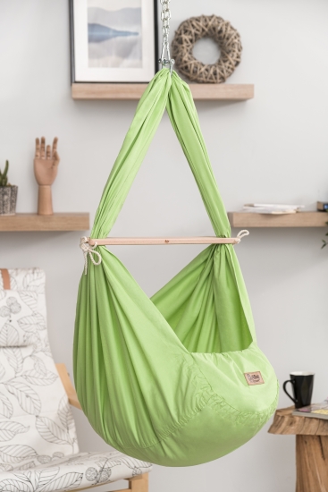 BABY HÄNGEMATTE Federwiege für optimalen Schlafkomfort - waschbar - in grün