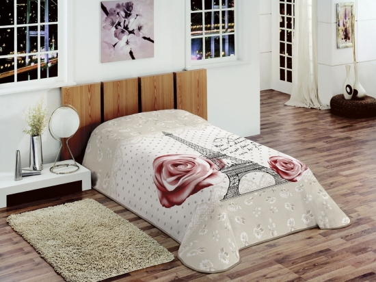 Decke Wohndecke Spieldecke Kuscheldecke Kinderdecke mit Eiffelturm Design in Taupe Braun Creme Rot Schwarz