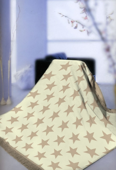 Decke Wohndecke mit Fransen Spieldecke Kinderdecke Kuscheldecke mit Sternen Muster in Beige Creme Braun