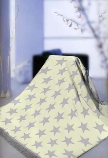 Decke Wohndecke mit Fransen Spieldecke Kinderdecke Kuscheldecke mit Sternen Muster in Grau Creme