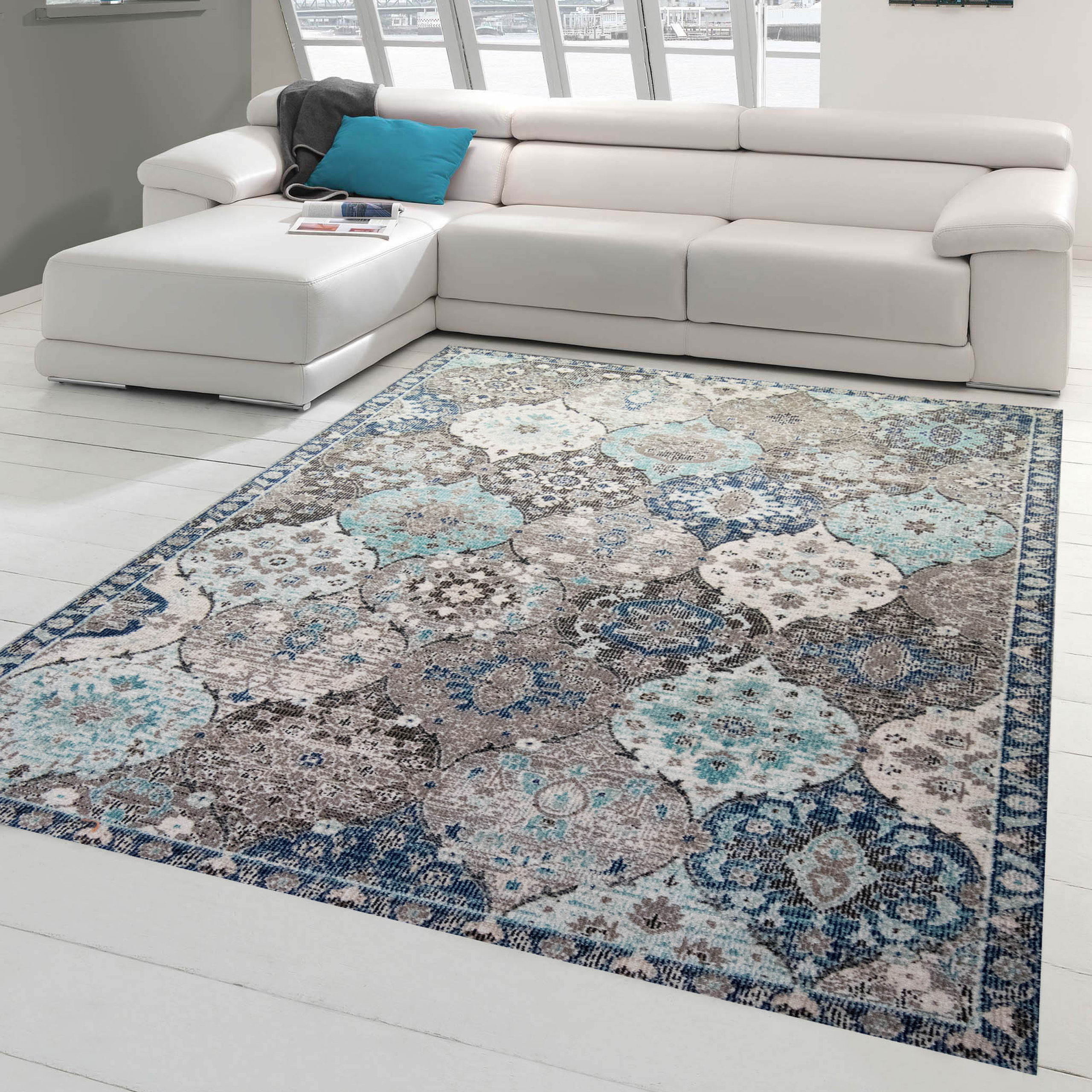 Teppich Klassisch Orientalisch Strapazierfähig Pflegeleicht Wohnzimmer Blau 