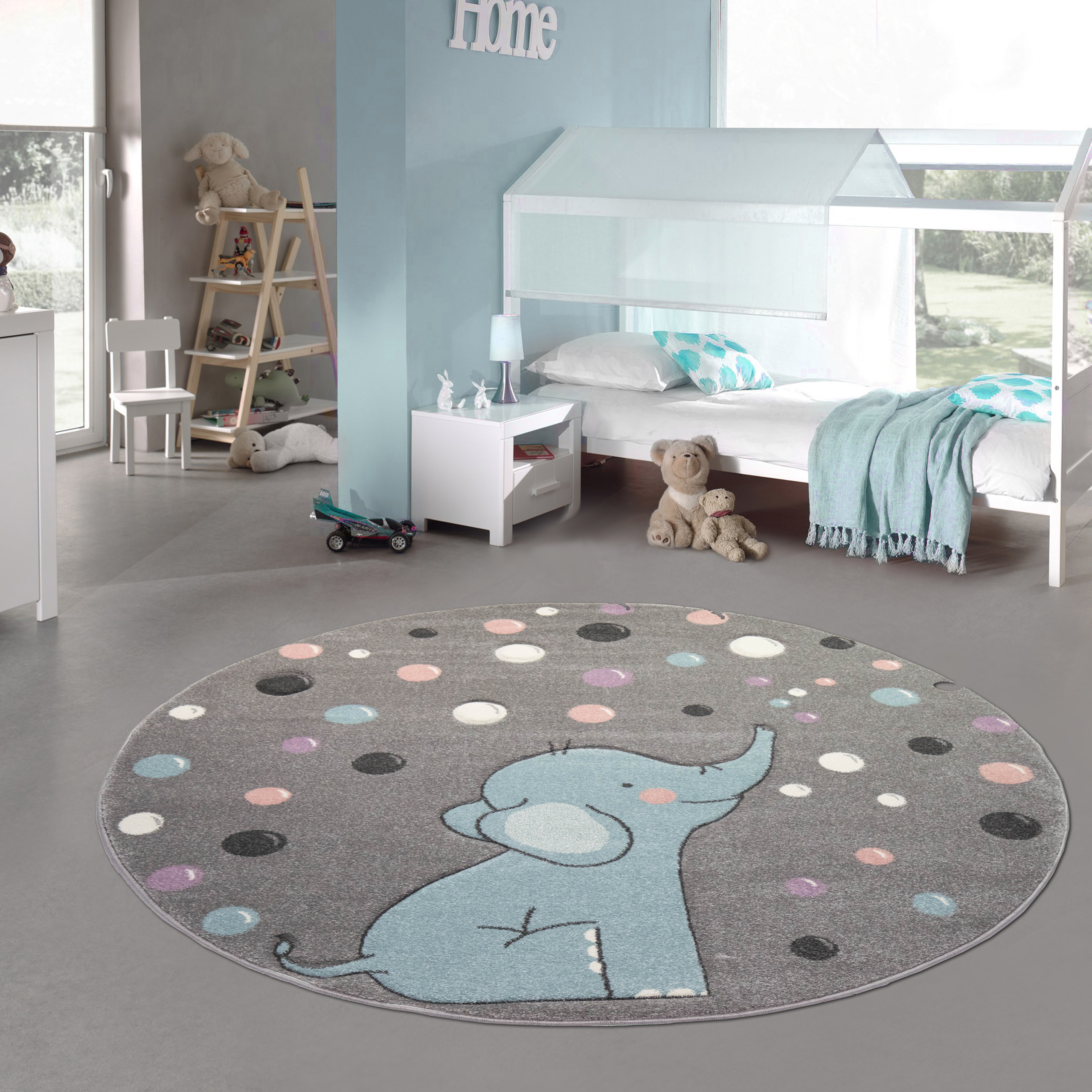 Teppich Kinderzimmer, Kinder-Baby Teppich Blau süßes Elefant muster  Pflegeleicht