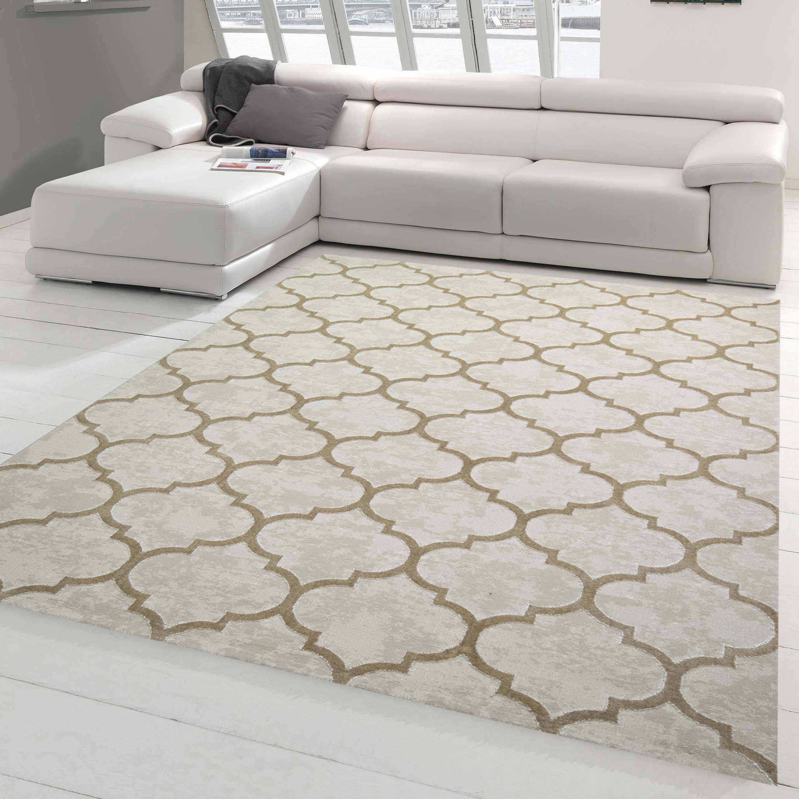 Designer Teppich Creme Marokkanisches Modern Muster Wohnzimmer Esszimmer 