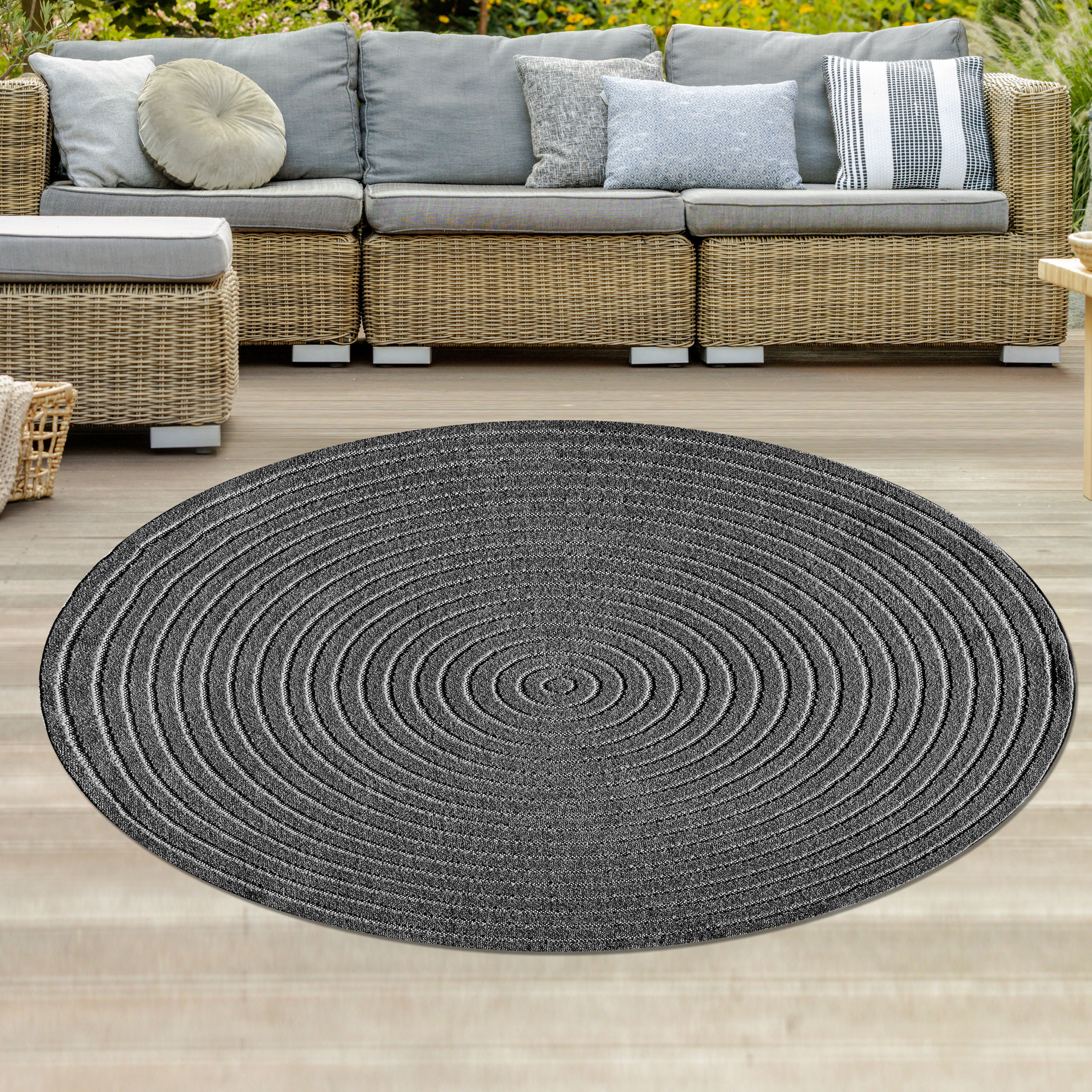 Outdoor Teppich Light Anthrazit rund wetterfest modern