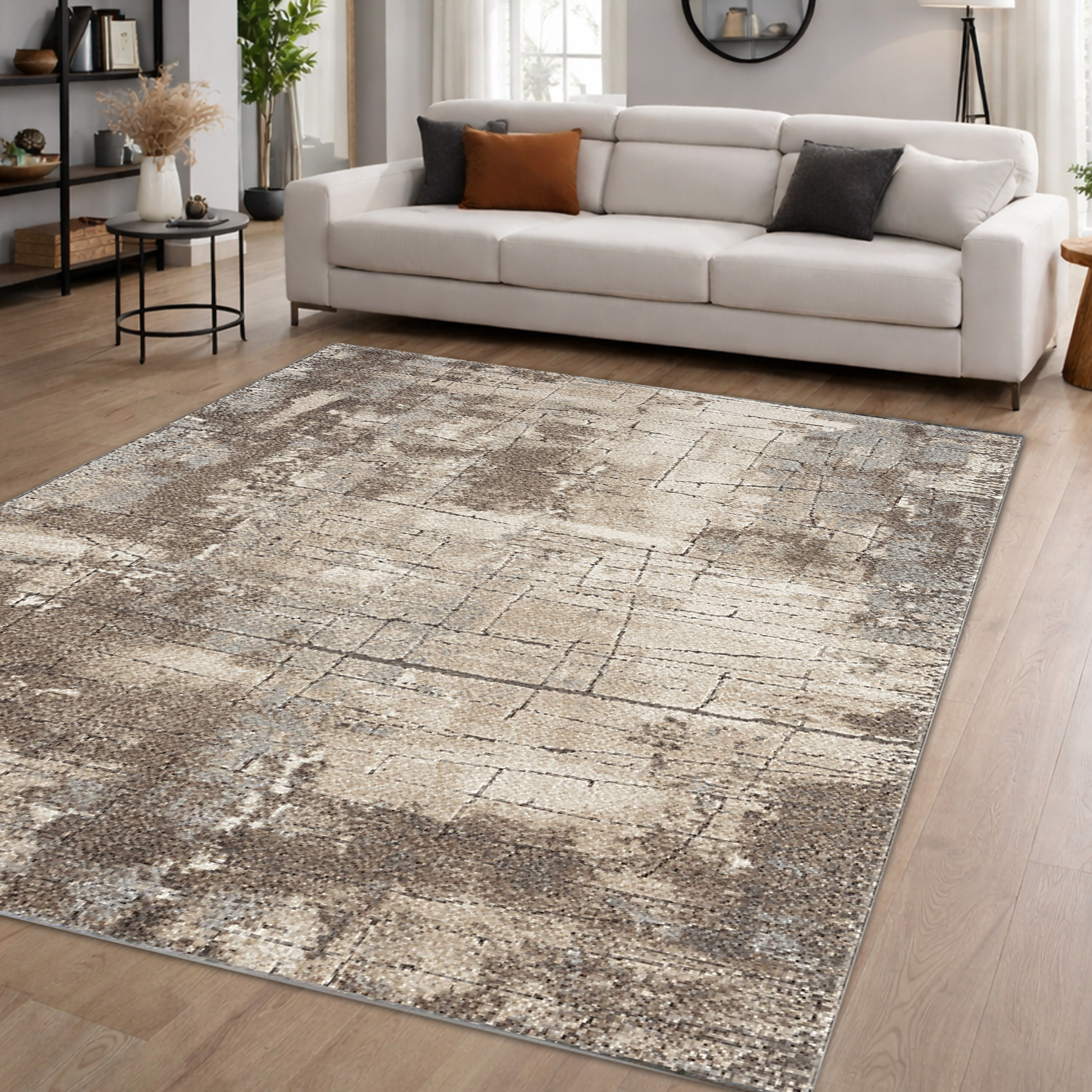 Teppich Beige Grau Vintage modern weich Wohnzimmer