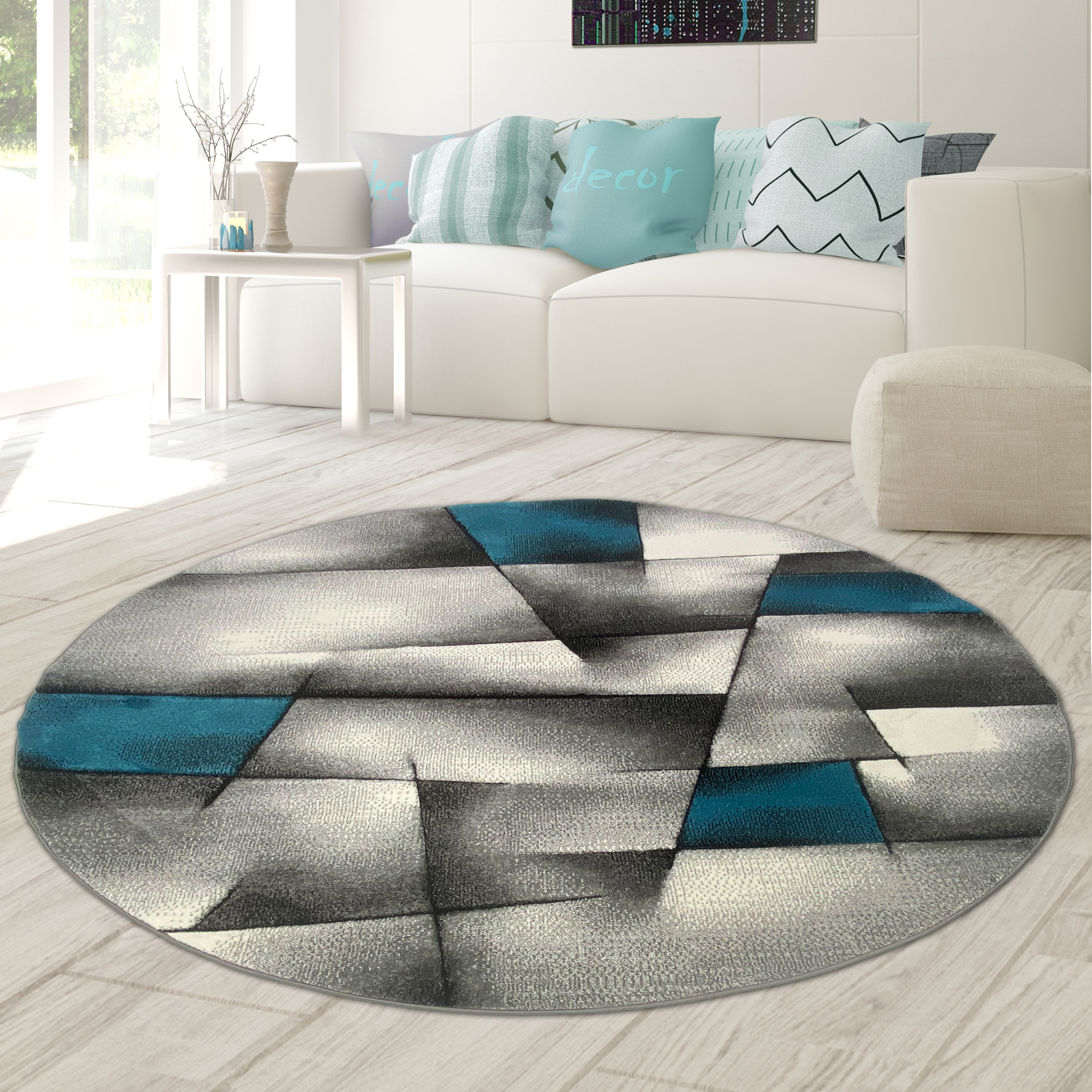 RUGMRZ Teppich Grau 200x300cm Blaues Print-Design im Retro-Stil  rechteckiger Wohnzimmer Teppich rutsch fest Teppiche, Dämm- & Schutzmatten