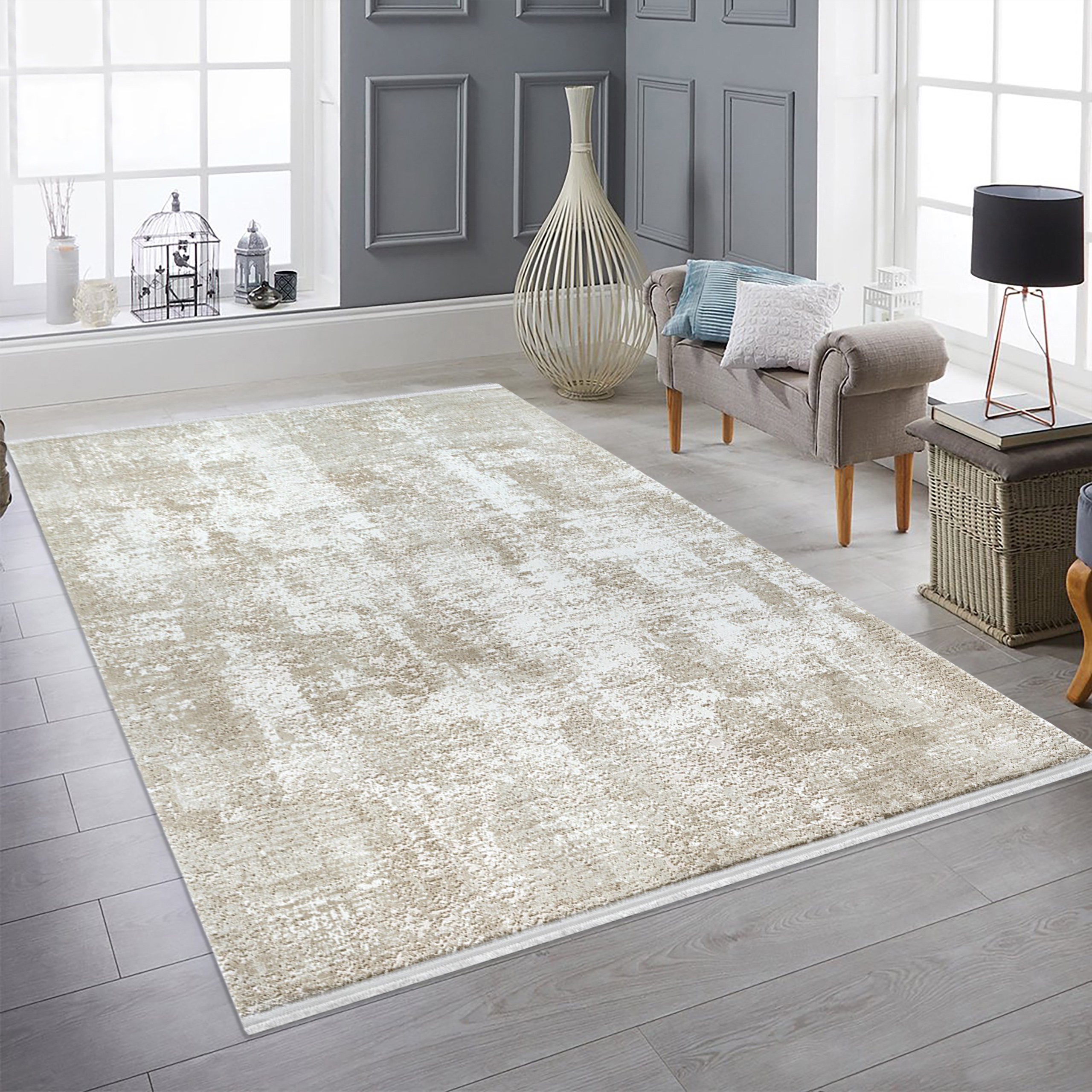 Teppich Beige Strukturdesign weich modern