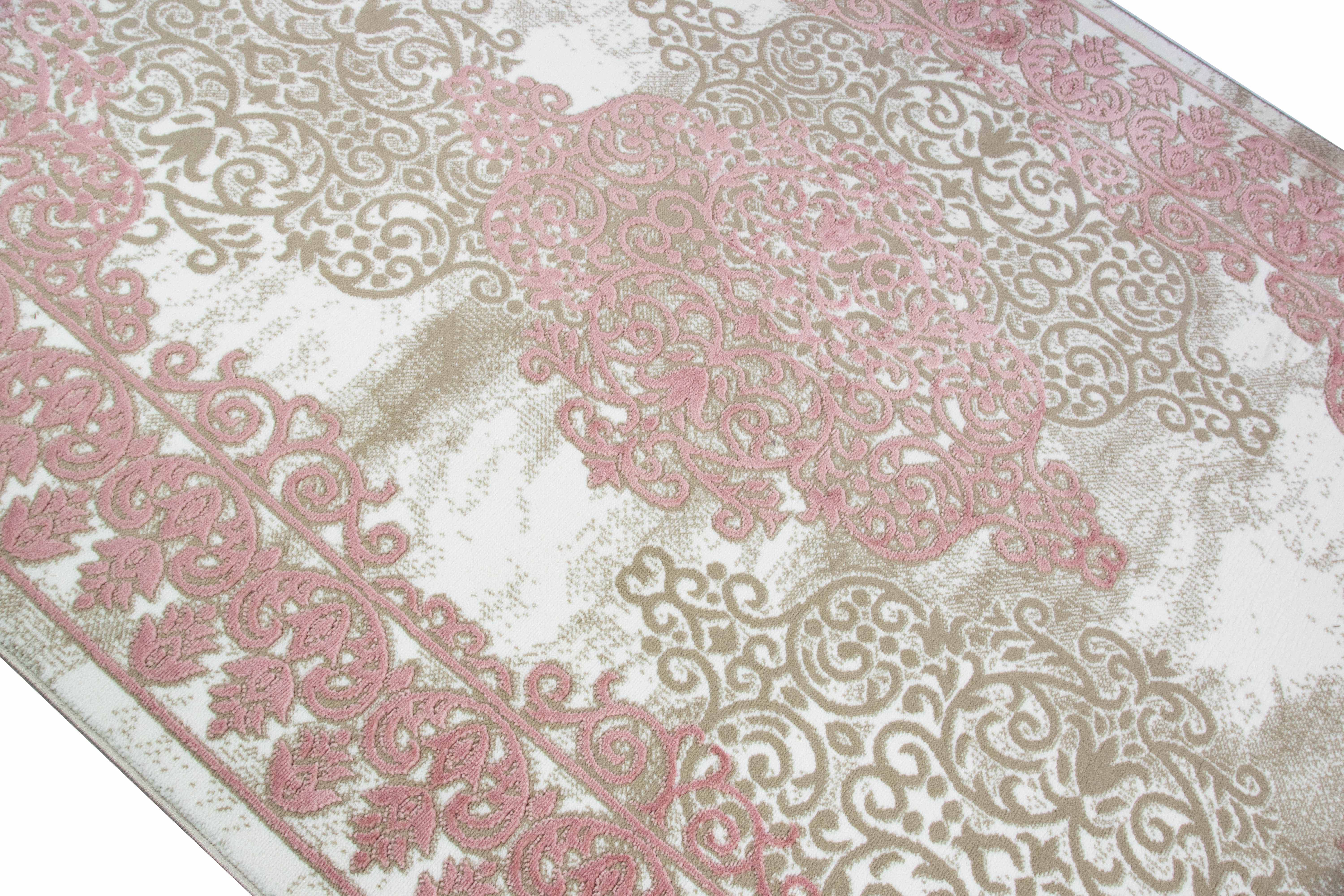Teppich Vintage Ornamente Oriental Design Creme Beige Pink Rot 80x150cm 