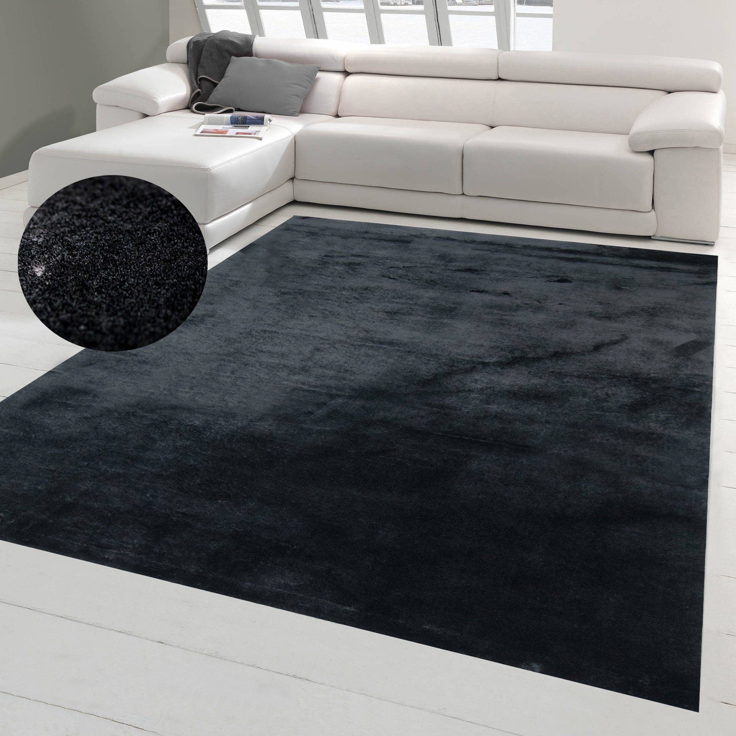 Hochflor-Teppich Für Wohnzimmer in Grau Weicher Shaggy Soft Waschbar 