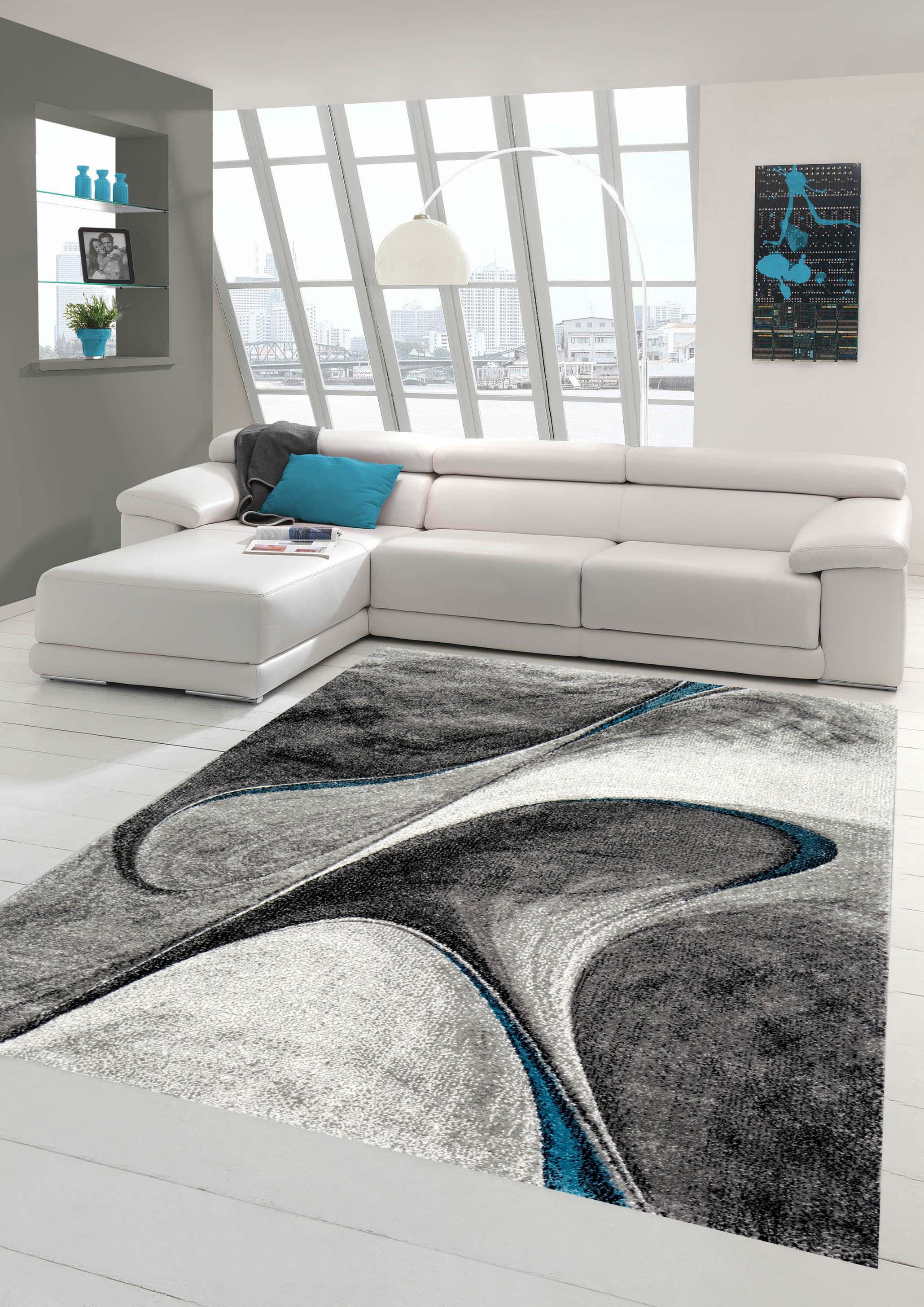Teppich Hochwertig Motiv Modern Wohnzimmer Florida 923 Blau 