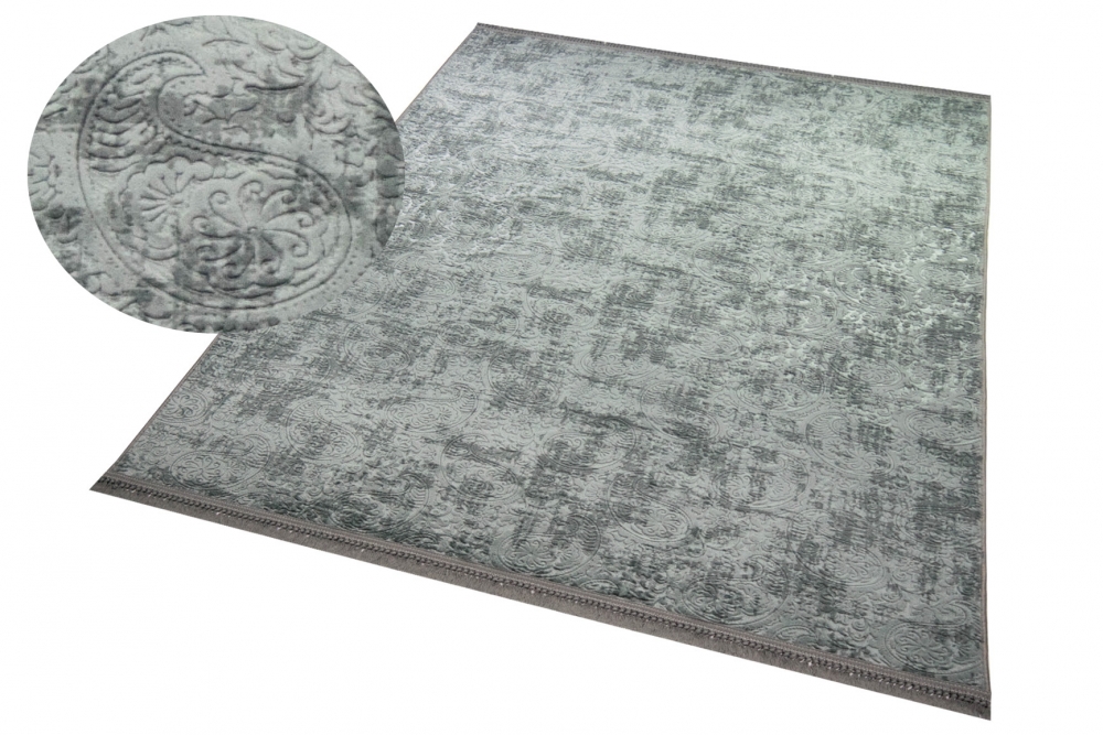 Teppich Paisley Muster - waschbar in Anthrazit Grau