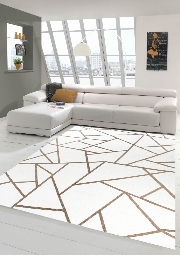 Orientteppich Läufer 80x250 cm - Geometrisches Muster in Creme Gold