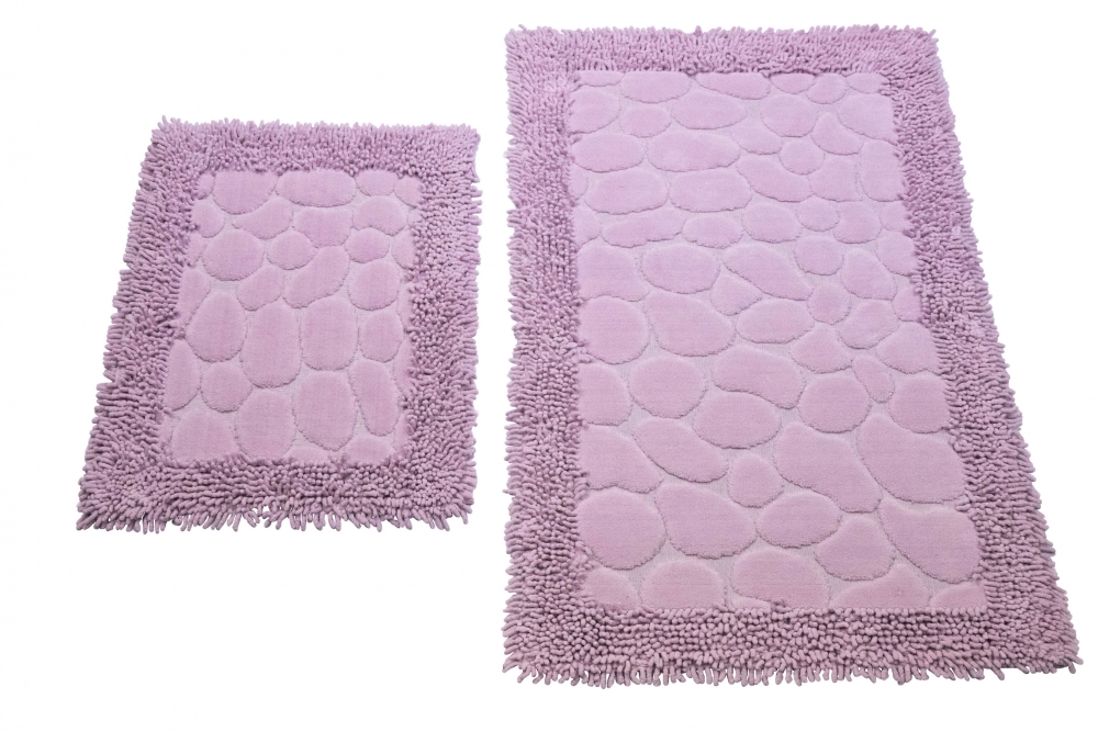 Badezimmerteppich Set 2 teilig • waschbar • Steinoptik in lila