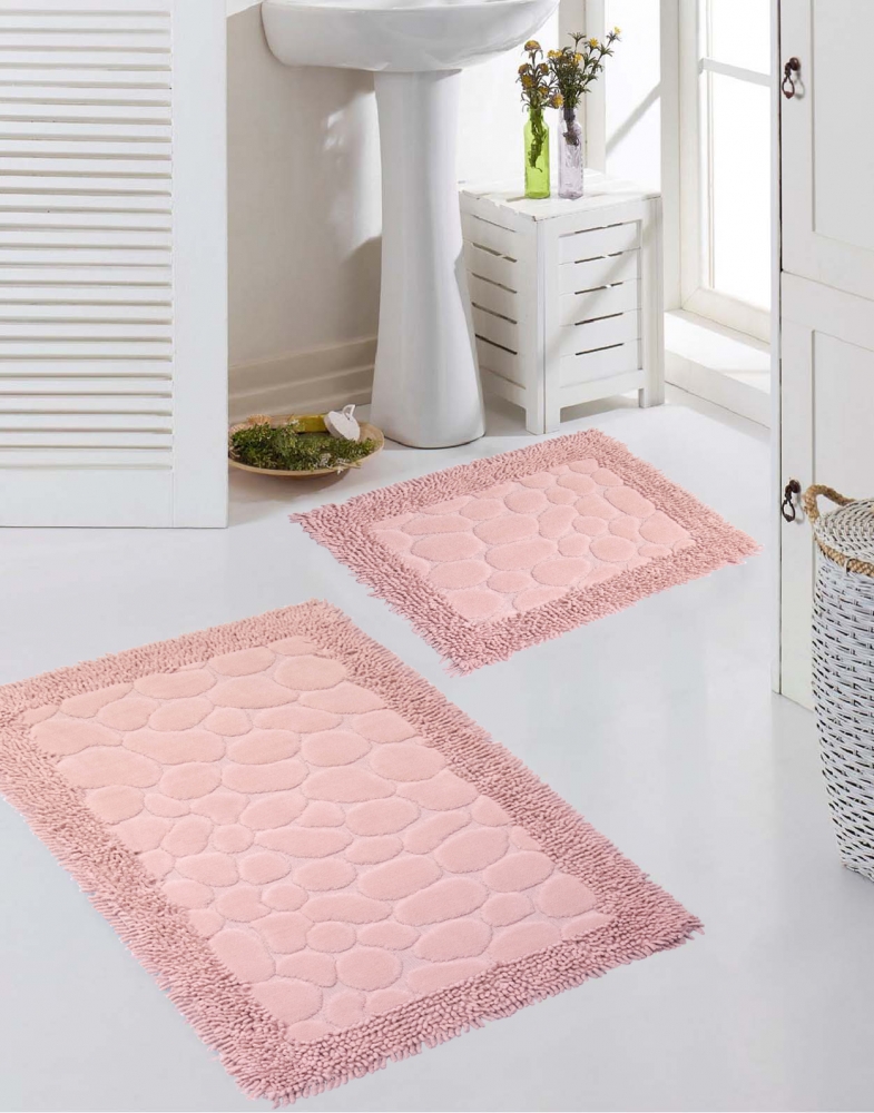 Badezimmerteppich Set 2 teilig • waschbar • Steinoptik in rosa