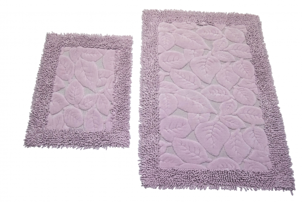 Badezimmerteppich Set 2 teilig • waschbar • Blätterdesign in lila