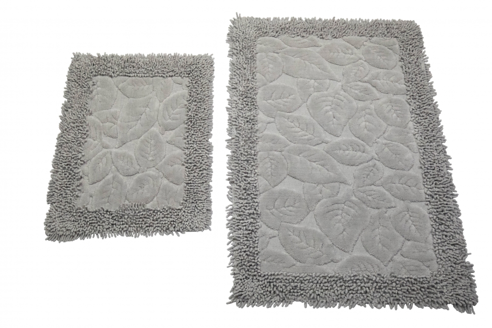 Badezimmerteppich Set 2 teilig • waschbar • Blätterdesign sandfarbig