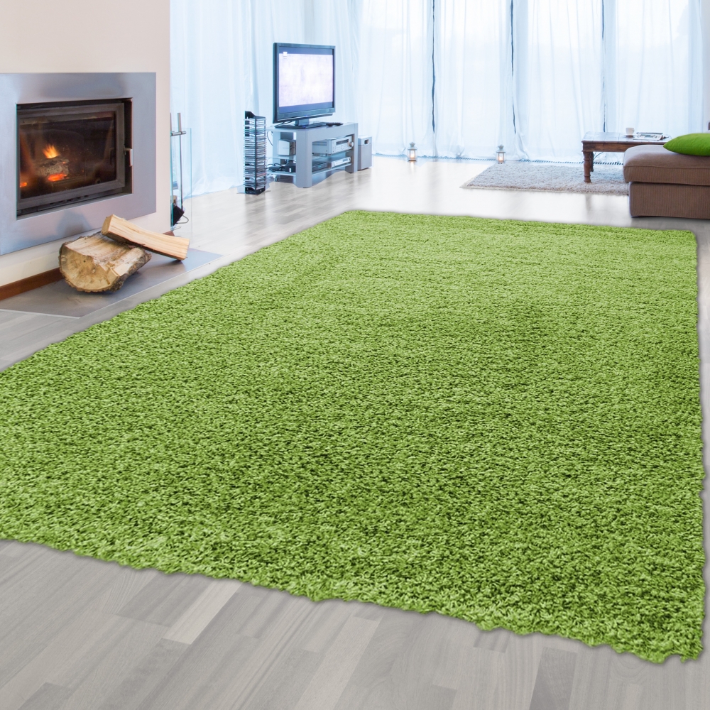 Shaggy Teppich Hochflor Langflor Teppich Wohnzimmer Teppich Gemustert in Uni Design Grün