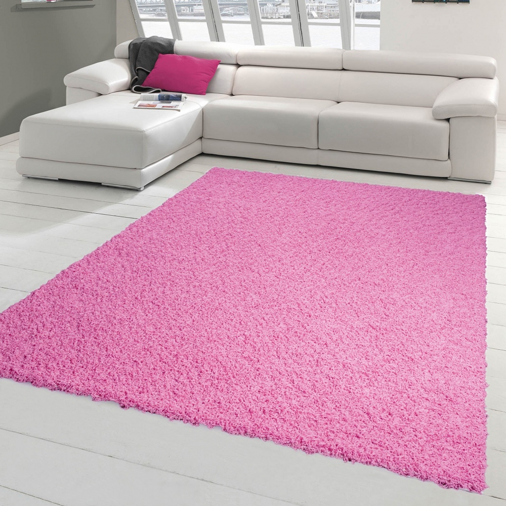 Shaggy Teppich - 200x290 cm - Hochflorteppich Wohnzimmer in Uni Design Pink