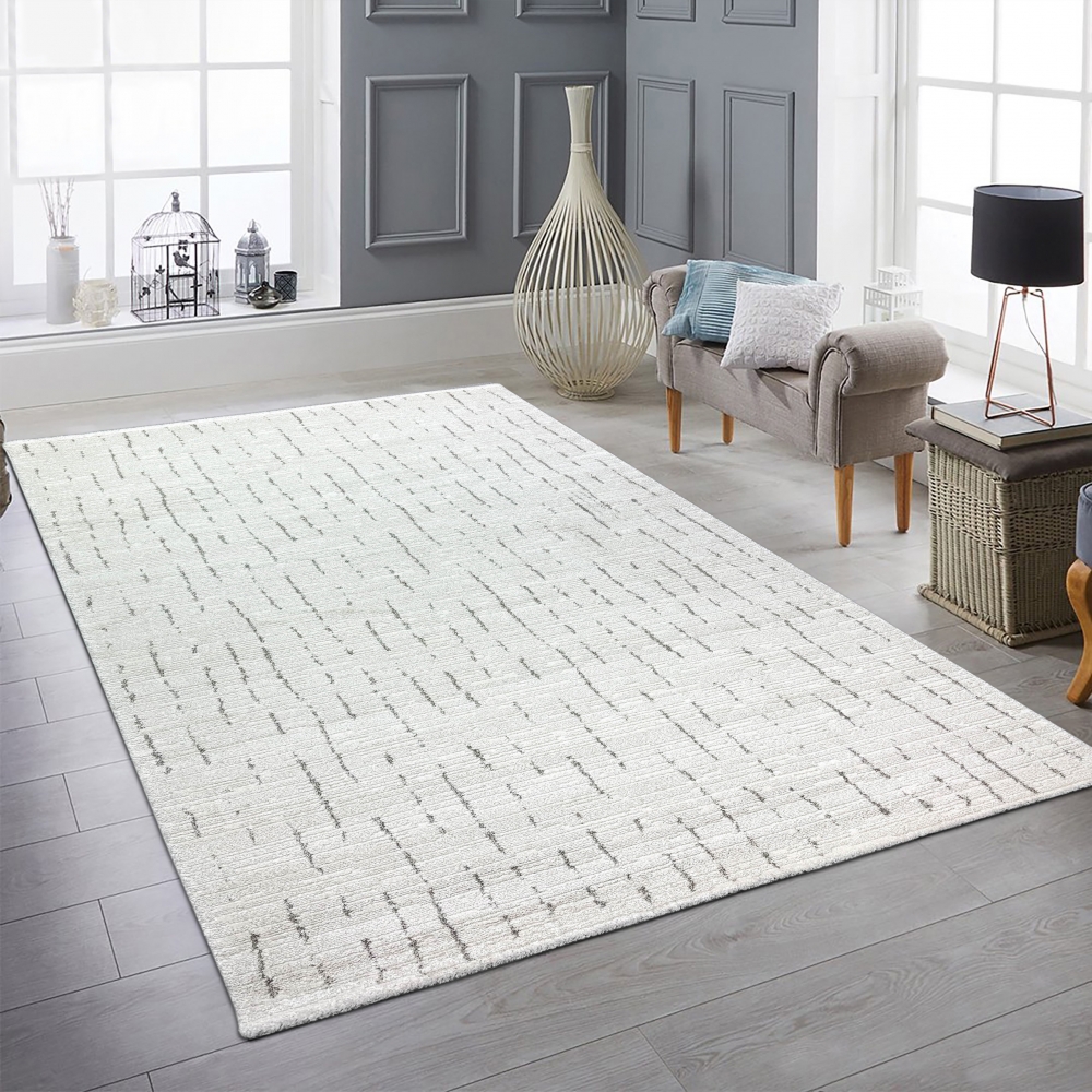 Wohnzimmerteppich Schlafzimmer Teppich Strich Muster weich creme mit grauen Streifen
