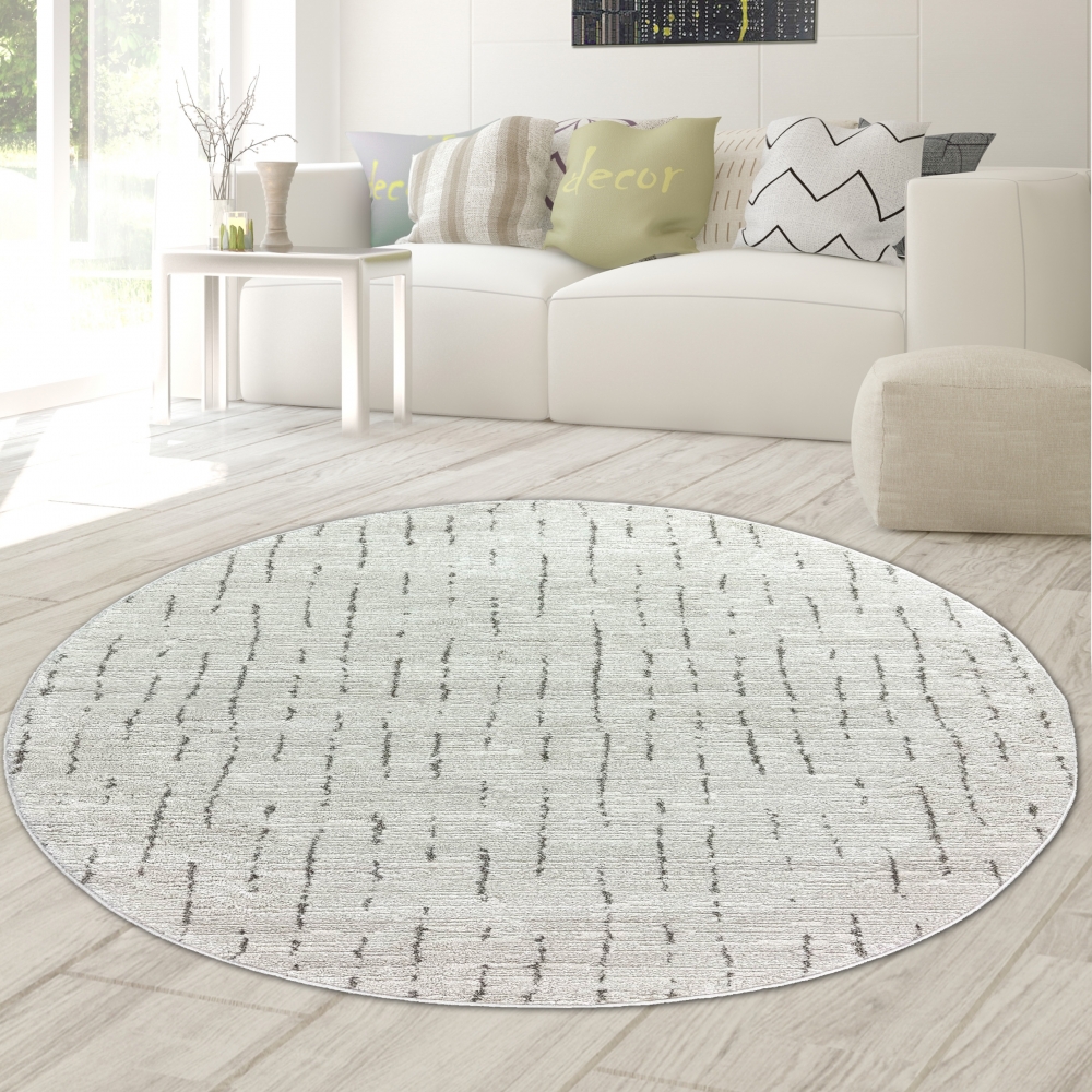 Wohnzimmerteppich Schlafzimmer Teppich Strich Muster weich creme mit grauen Streifen