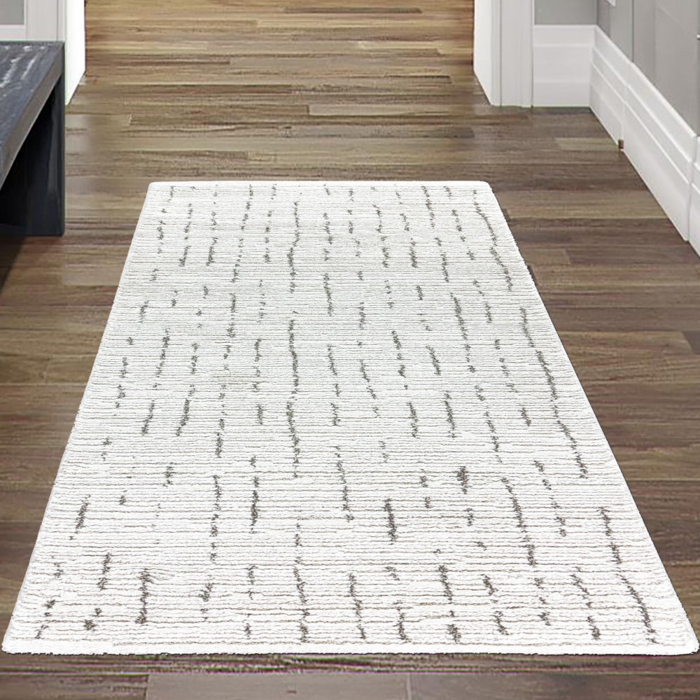 Wohnzimmerteppich Schlafzimmer Teppich Strich Muster weich creme mit grauen Streifen