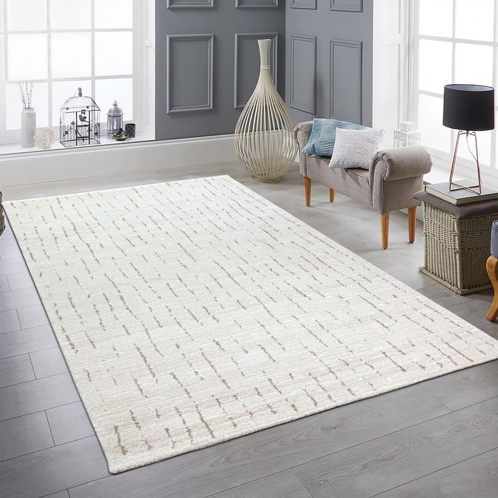 Teppich Wohnzimmer Schlafzimmer Strich Muster kuschelig creme mit beige/braunen Streifen