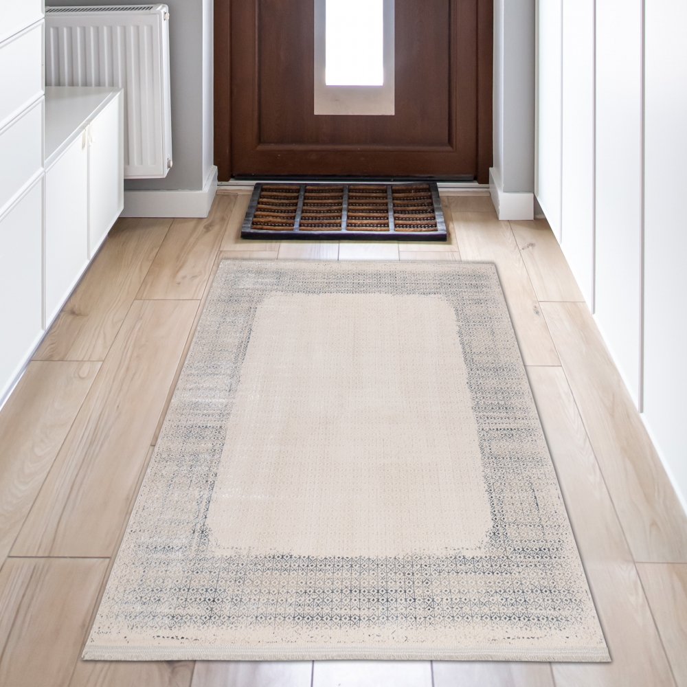 Eleganter Designer Teppich | glänzend | in blau-weiß