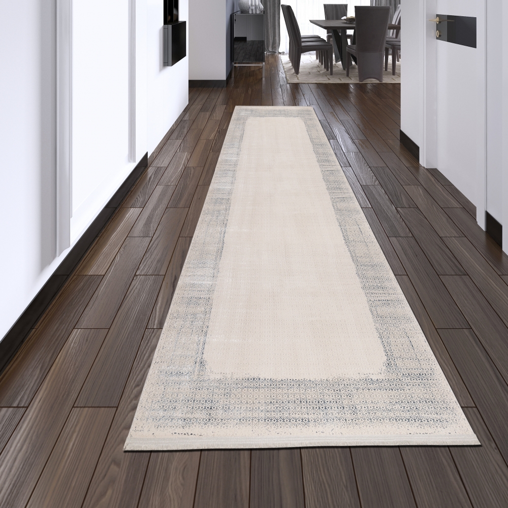 Eleganter Designer Teppich | glänzend | in blau-weiß