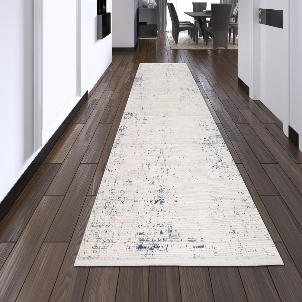 Glänzender Designer Teppich für das Wohnzimmer | blau-weiß
