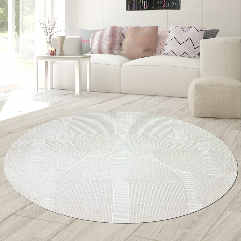 Recycle Wohnzimmerteppich Schlafzimmer mit modernen ovalen Formen liniert in beige