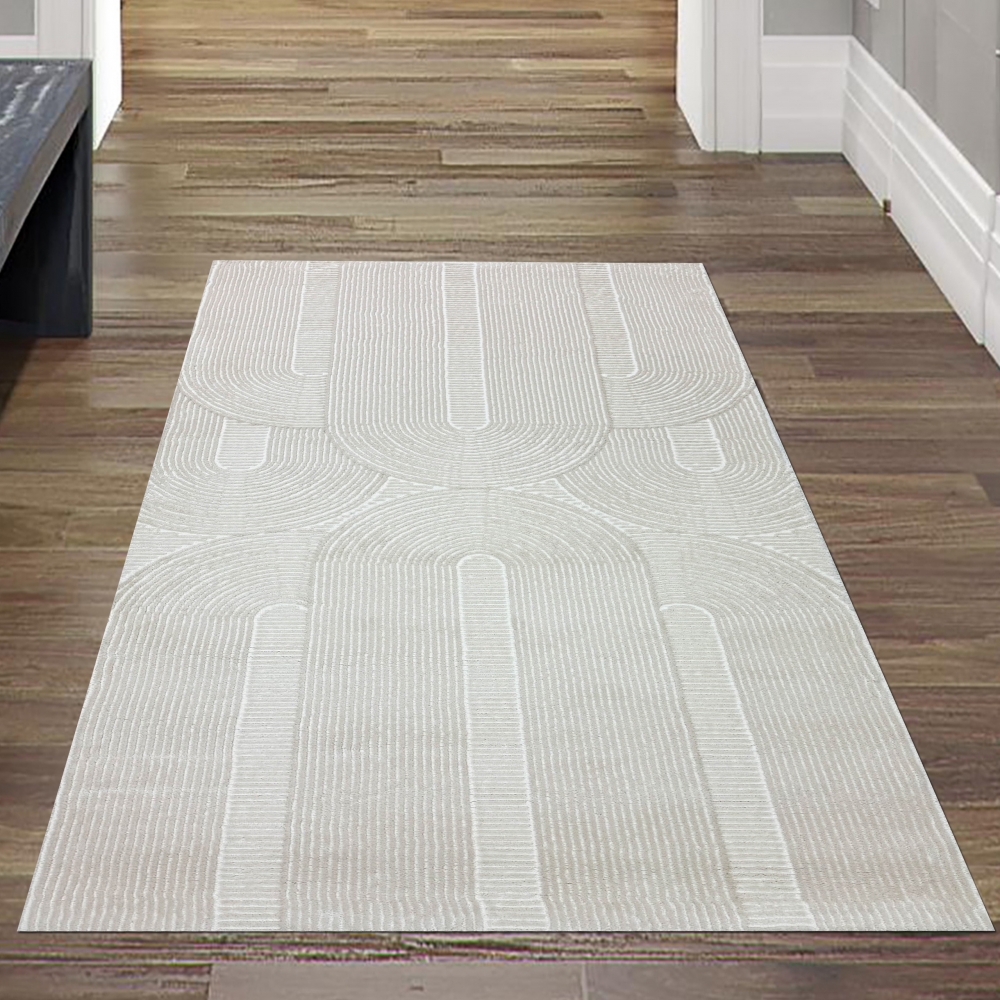 Recycle Wohnzimmerteppich Schlafzimmer mit modernen ovalen Formen liniert in beige