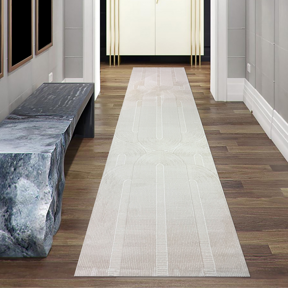 Recycle Wohnzimmerteppich Schlafzimmer mit modernen ovalen Formen liniert in beige