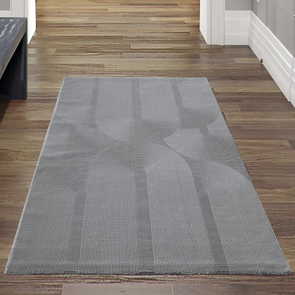 Recycle Teppich mit modernen ovalen Formen liniert in grau
