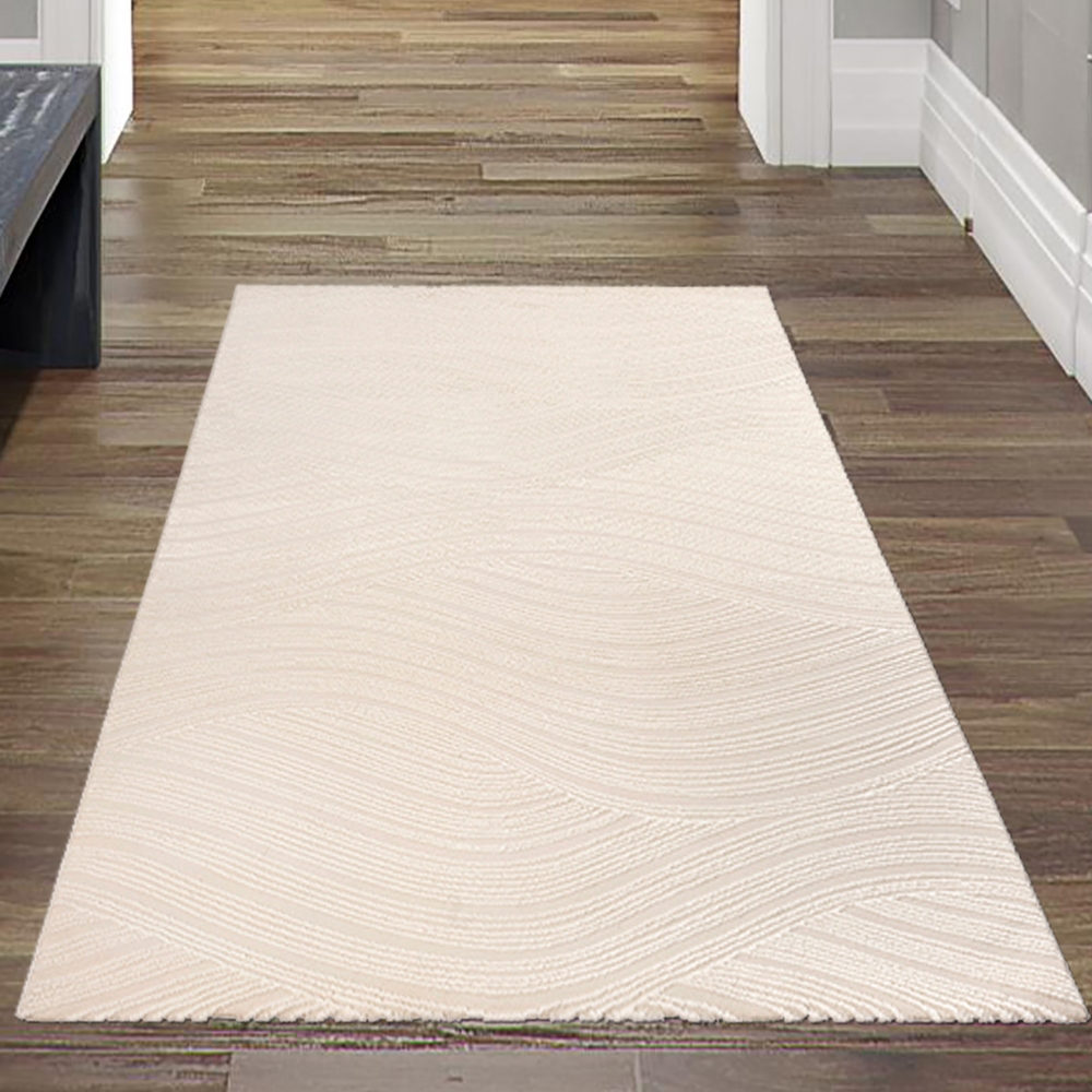Recycle Wohnzimmerteppich Schlafzimmer mit modernen Wellen Formen liniert in beige