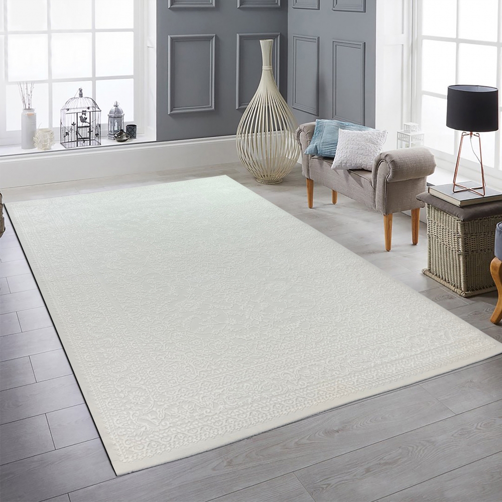 Recycle Teppich mit modernen ovalen Formen liniert in creme