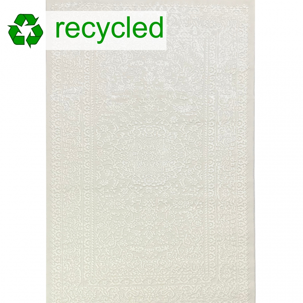 Eleganter Recycel Teppich mit Ornamentmuster zeitloses Design luxuriöse Optik pflegeleicht in Creme