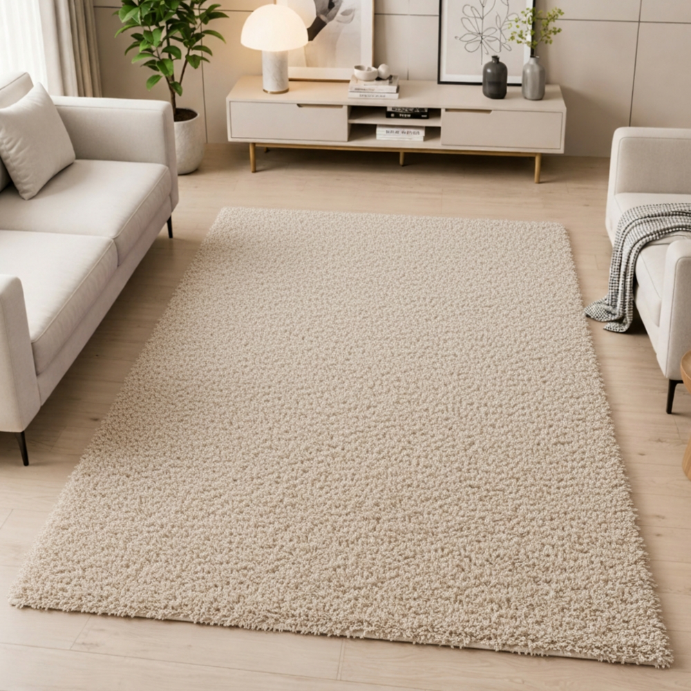 Shaggy Teppich in Beige für Wohnzimmer und Schlafzimmer – weich, warm und gemütlich