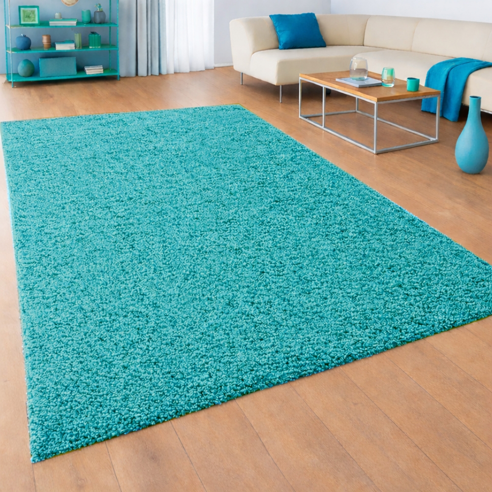 Shaggy Teppich in Türkis für Wohnzimmer und Schlafzimmer – weich, frisch und stilvoll