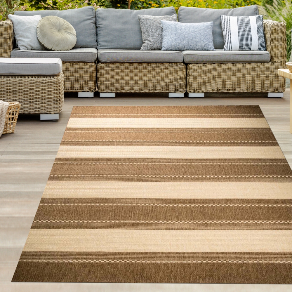 Teppich Sisal Optik Küchenteppich moderner Läufer Flachgewebe gestreift braun beige