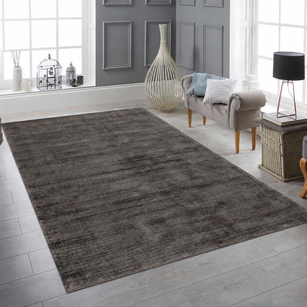 Wohnzimmerteppich Handgefertigt Viskose Elegant Taupe