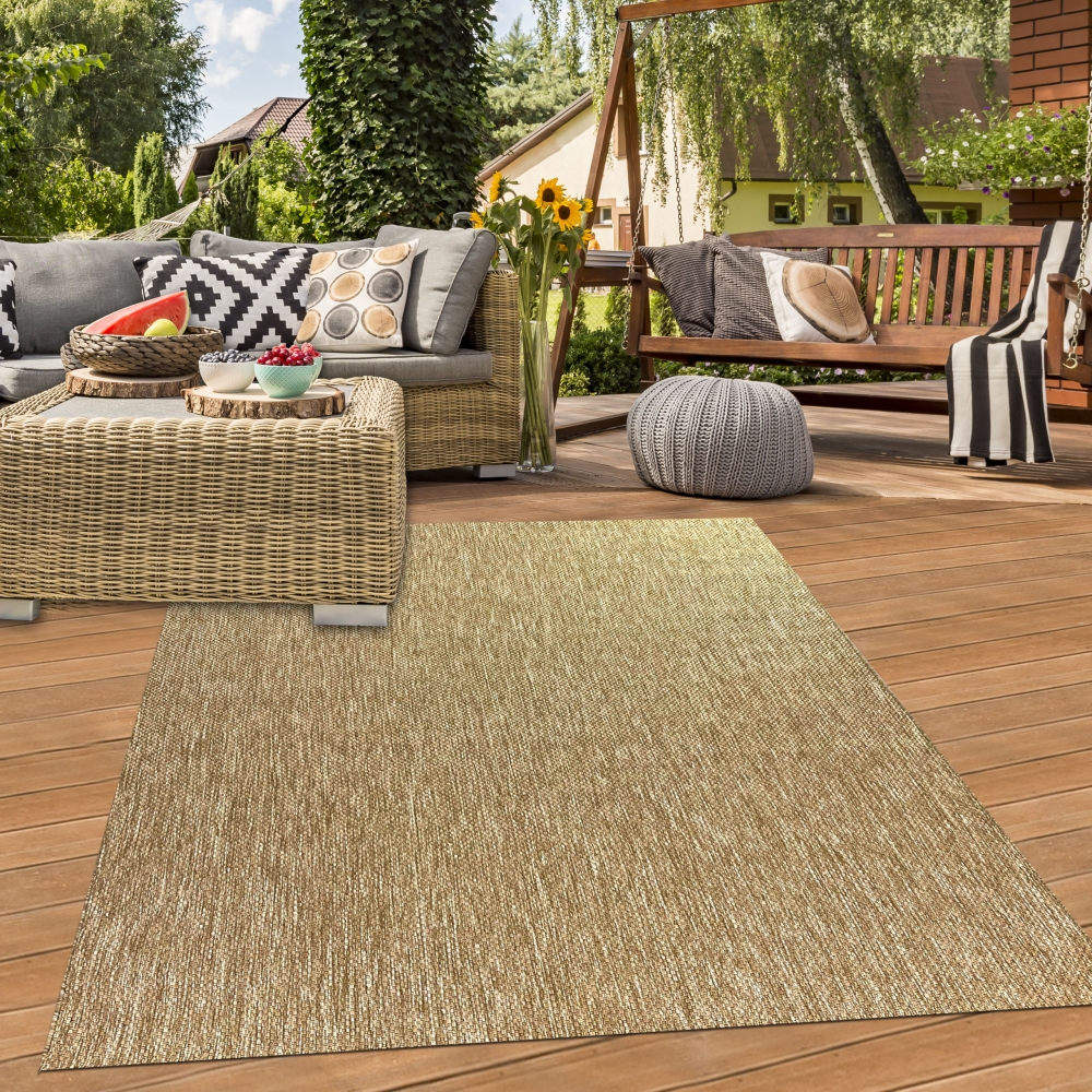 Moderner In- und Outdoorteppich wetterbeständig im Unistil in Beige